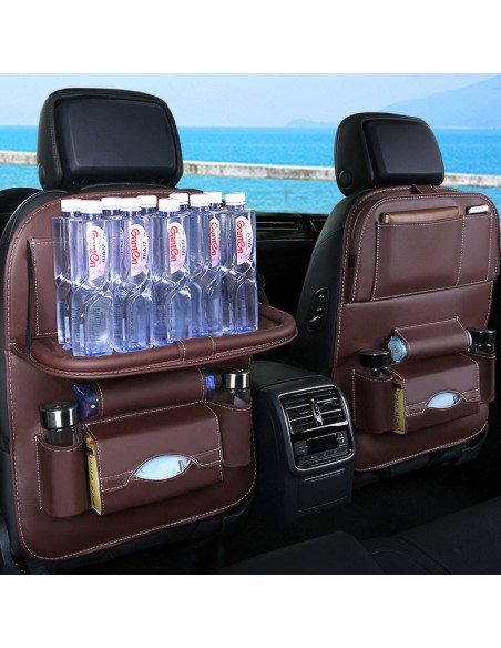 Automobilinis tvarkyklė foteliui, sėdynė + lentyna, automobilinis staliukas, rudas Automobilinis tvarkyklė foteliui, sėdynė + lentyna, automobilinis staliukas, rudas