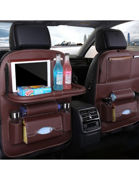 Automobilinis tvarkyklė foteliui, sėdynė + lentyna, automobilinis staliukas, rudas Automobilinis tvarkyklė foteliui, sėdynė + lentyna, automobilinis staliukas, rudas