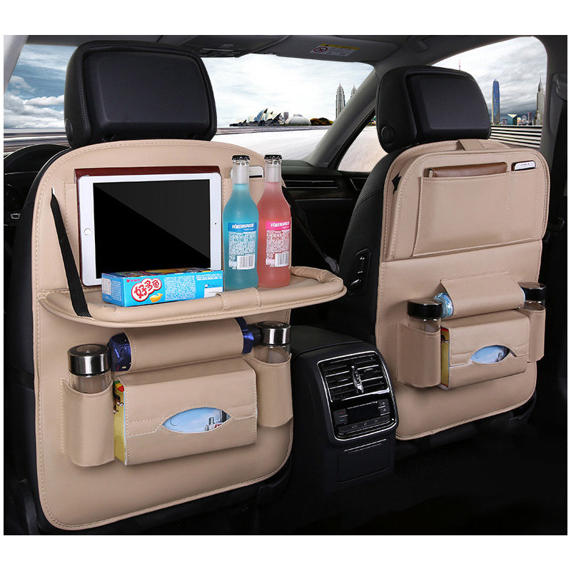 Automobilinis laikiklis fotelio sėdynei + lentyna automobilinis staliukas smėlio spalvos
