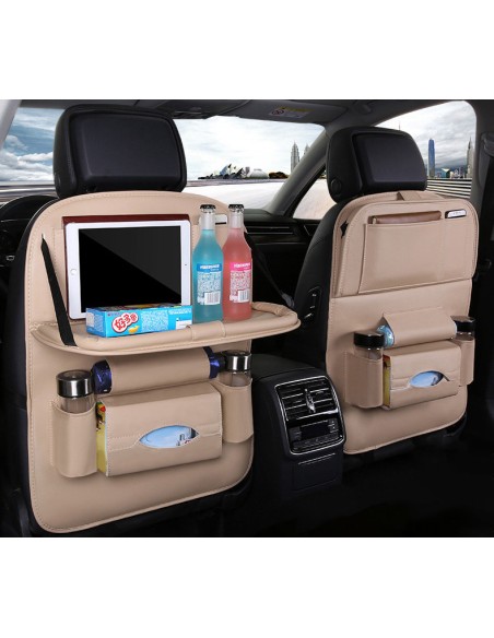 Automobilinis laikiklis fotelio sėdynei + lentyna automobilinis staliukas smėlio spalvos