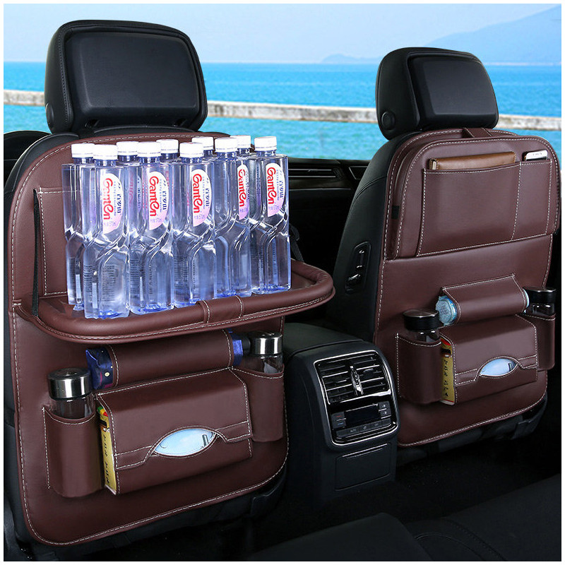 Automobilinis laikiklis fotelio sėdynei + lentyna automobilinis staliukas smėlio spalvos