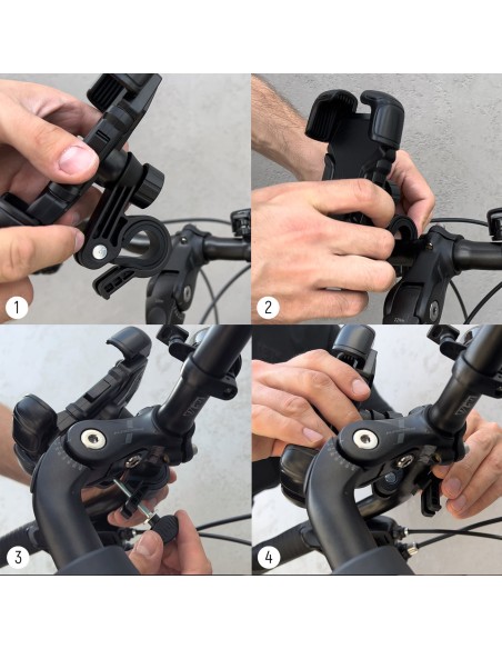 Tvirtas telefono laikiklis dviračio, motorolerio, motociklo vairui, juodas