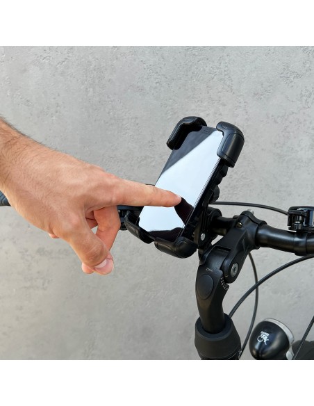 Tvirtas telefono laikiklis dviračio, motorolerio, motociklo vairui, juodas