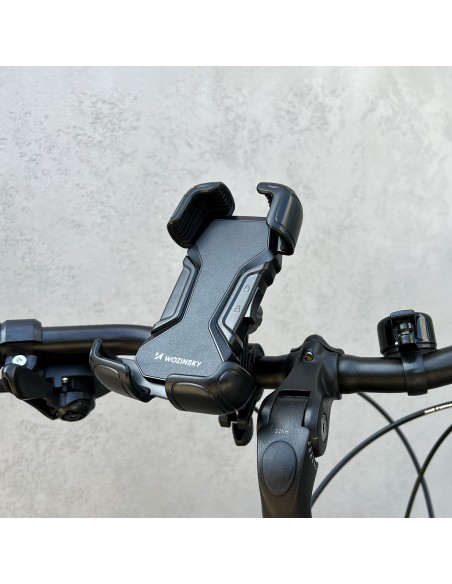 Tvirtas telefono laikiklis dviračio, motorolerio, motociklo vairui, juodas