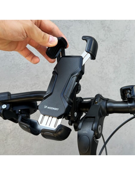 Tvirtas telefono laikiklis dviračio, motorolerio, motociklo vairui, juodas