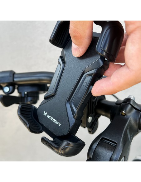 Tvirtas telefono laikiklis dviračio, motorolerio, motociklo vairui, juodas