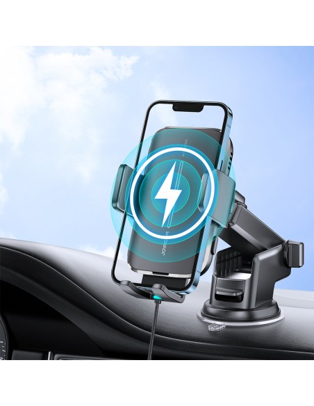 Juodas automobilinis laikiklis su 15W belaidžiu įkrovikliu kabinos prietaisų skydeliui Juodas automobilinis laikiklis su 15W belaidžiu įkrovikliu kabinos prietaisų skydeliui