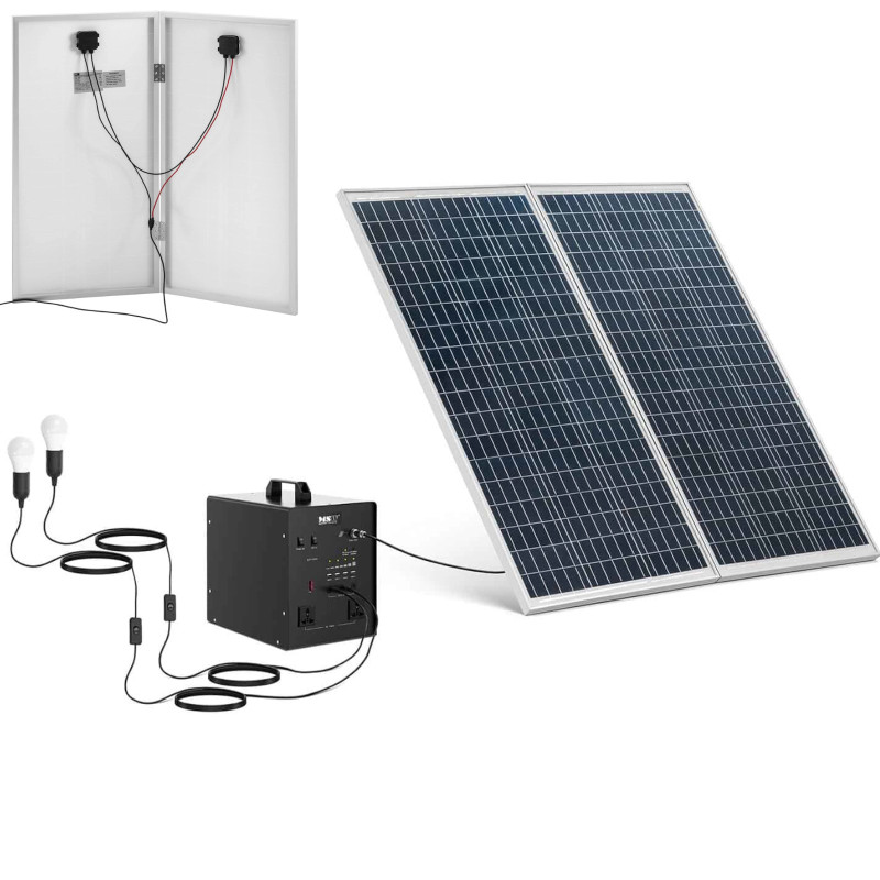 Saulės rinkinys fotovoltinės plokštės inverteris 2 LED lempos 1000 W 5/12/230 V