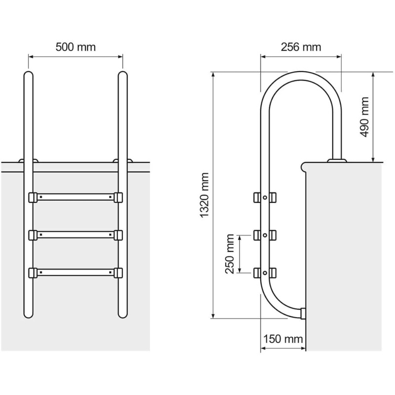 Nerūdijančio plieno baseino kopėčios 3 pakopos 1320 mm
