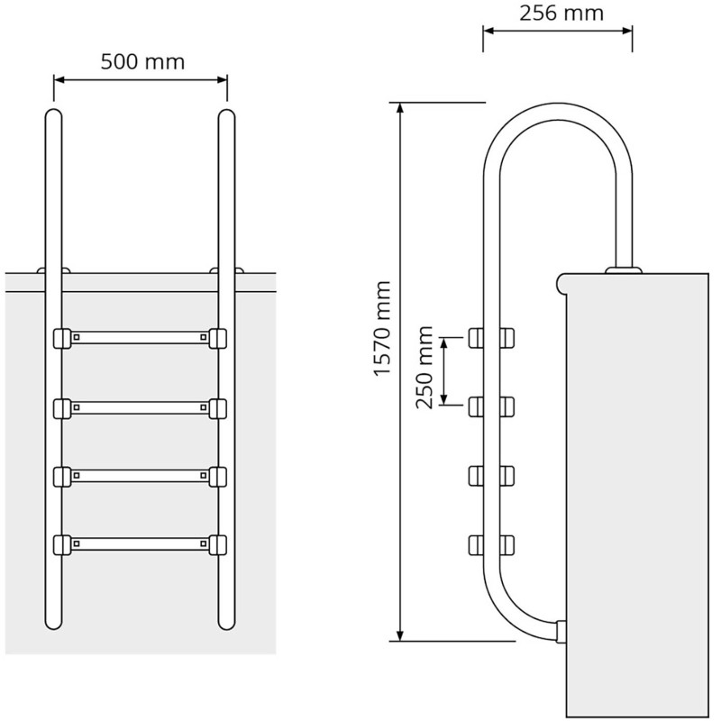 Nerūdijančio plieno baseino kopėčios 4 pakopos 1570 mm