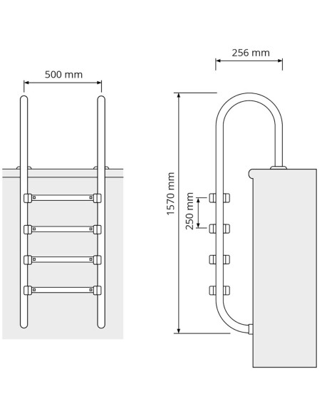 Nerūdijančio plieno baseino kopėčios 4 pakopos 1570 mm Nerūdijančio plieno baseino kopėčios 4 pakopos 1570 mm