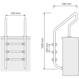 Nerūdijančio plieno baseino kopėčios 3 pakopos 1600 mm