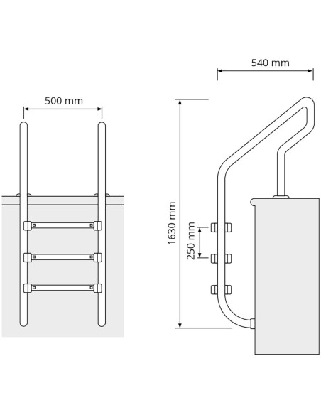 Nerūdijančio plieno baseino kopėčios 3 pakopos 1600 mm Nerūdijančio plieno baseino kopėčios 3 pakopos 1600 mm