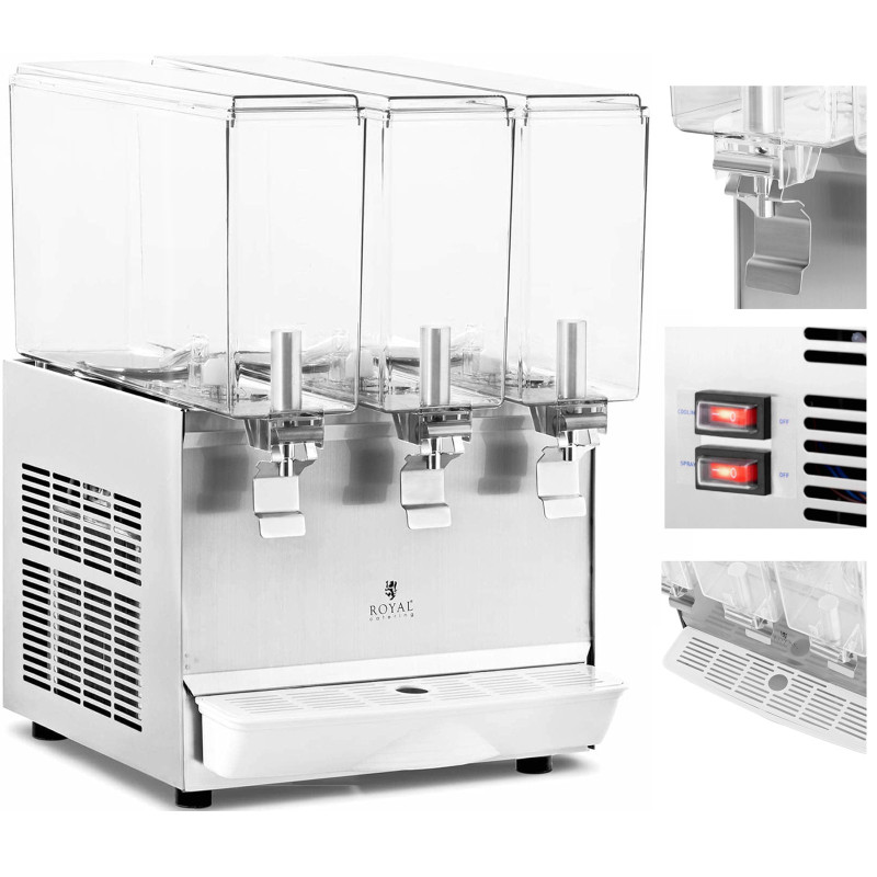 Dozatorius aušinamas sulčių gėrimų dozatorius trigubas 3 x 10 l 320 W