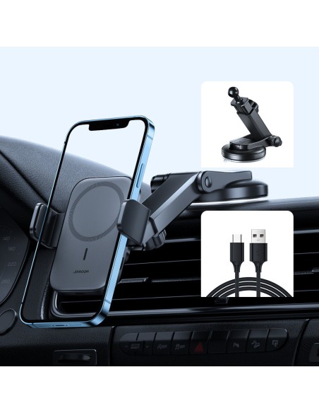 Automobilinis telefono laikiklis su 15W MagSafe Qi indukciniu įkrovikliu prietaisų skydeliui