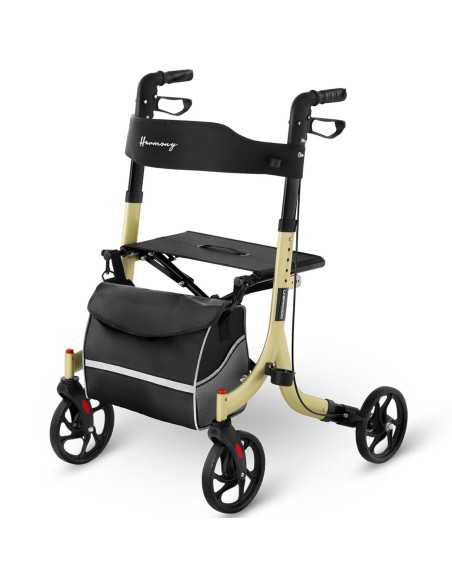 Walker vaikštynės atrama senjorams su sėdyne ir pirkinių krepšiu iki 136kg - auksinis