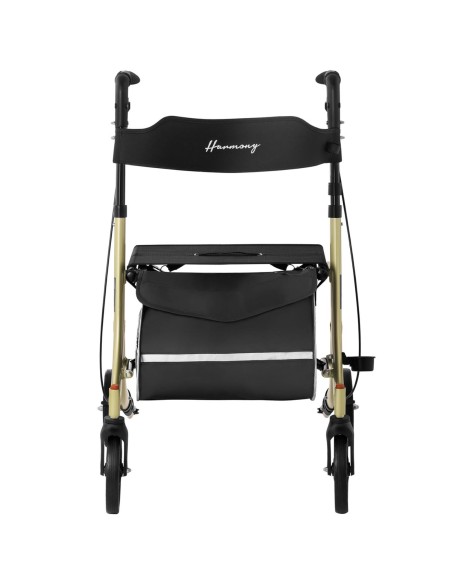 Walker vaikštynės atrama senjorams su sėdyne ir pirkinių krepšiu iki 136kg - auksinis