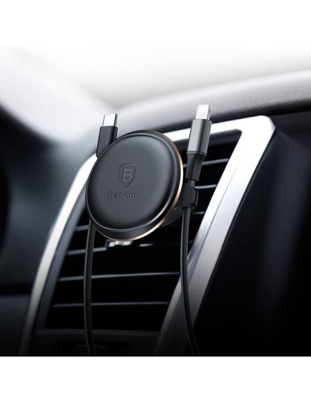 Magnetinis automobilinio telefono laikiklis ventiliacijos grotelėms su laikikliu 2 laidams juodos spalvos