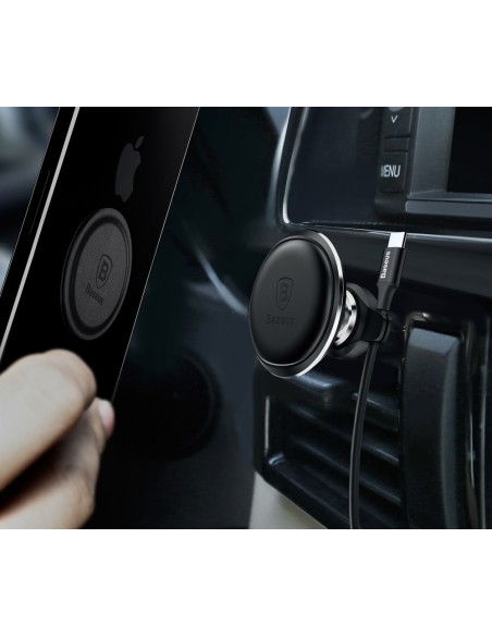 Magnetinis automobilinio telefono laikiklis ventiliacijos grotelėms su laikikliu 2 laidams juodos spalvos