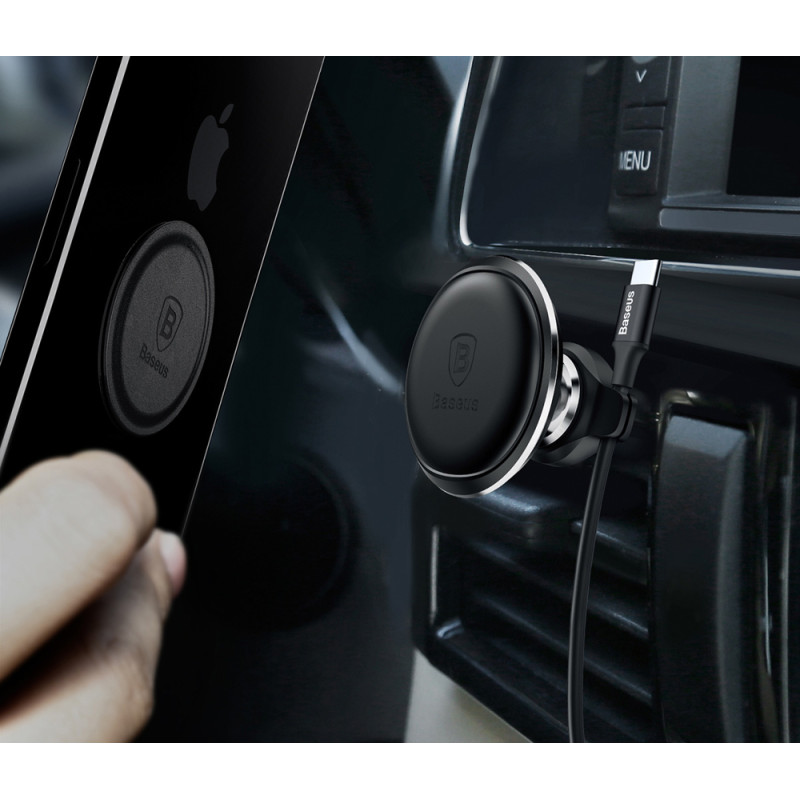 Magnetinis automobilinio telefono laikiklis ventiliacijos grotelėms su laikikliu 2 laidams raudonas