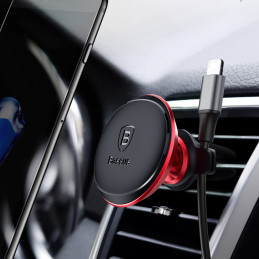 Magnetinis automobilinio telefono laikiklis ventiliacijos grotelėms su laikikliu 2 laidams raudonas