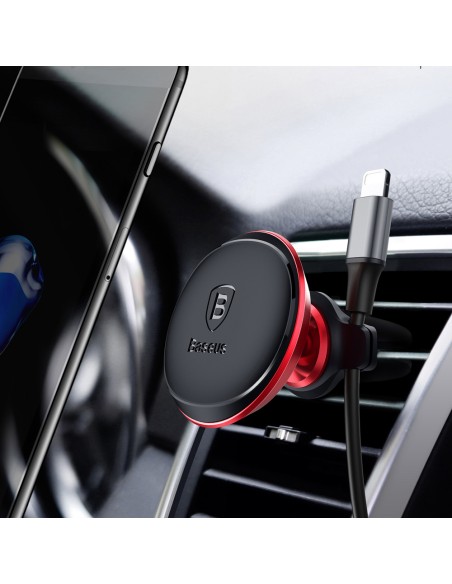 Magnetinis automobilinio telefono laikiklis ventiliacijos grotelėms su laikikliu 2 laidams raudonas Magnetinis automobilinio telefono laikiklis ventiliacijos grotelėms su laikikliu 2 laidams raudonas