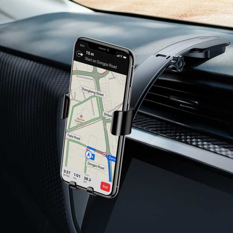 Gravitacinis automobilinis telefono laikiklis su reguliuojama rankena juodos spalvos