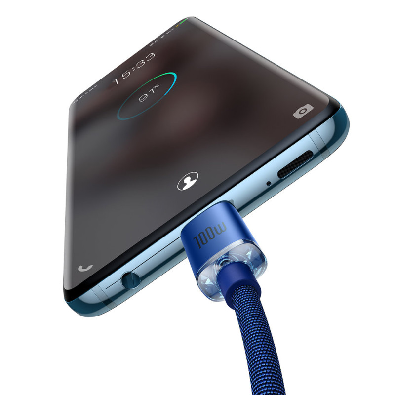 Laido laidas greitam įkrovimui ir duomenų perdavimui USB-C USB-C 100W 1,2m mėlynas