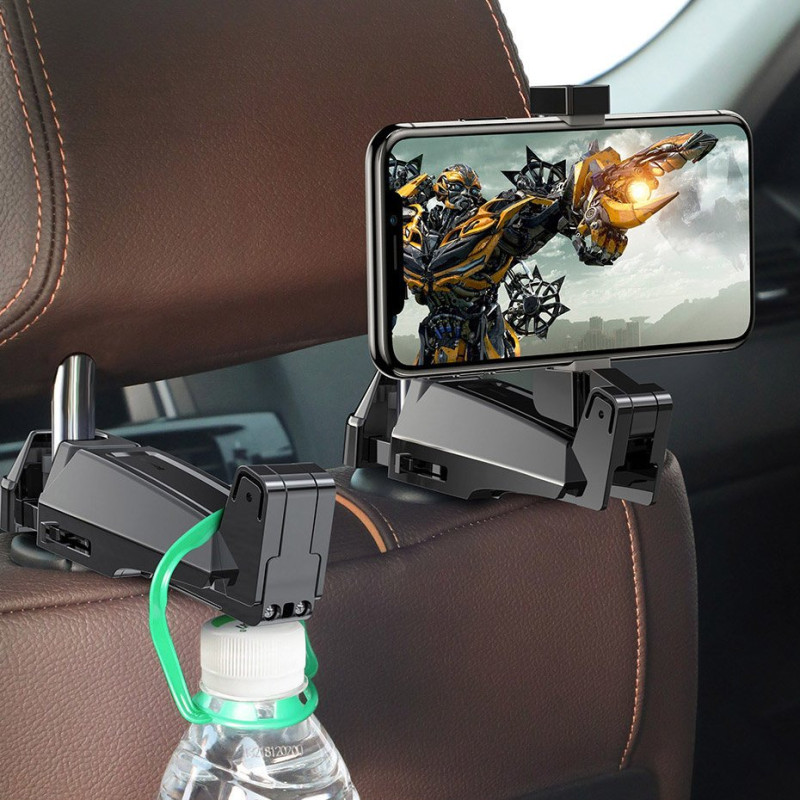 Automobilinis pakabinamas telefono laikiklis 4.0''-6.5'' galvos atramai juodas