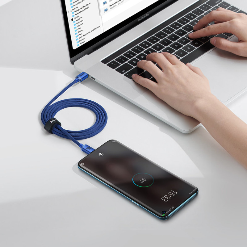 Laido laidas greitam įkrovimui ir duomenų perdavimui USB-C USB-C 100W 1,2m mėlynas