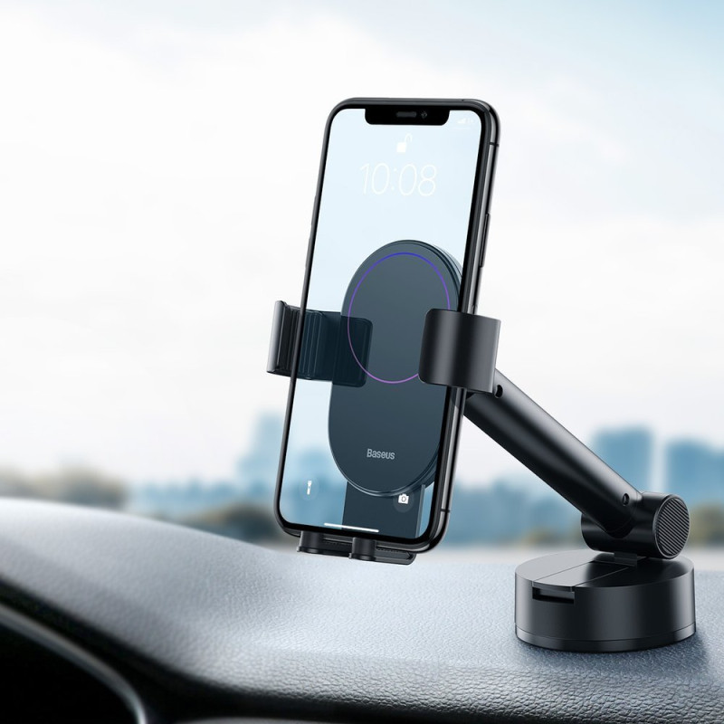 Teleskopinis gravitacijos automobilio laikiklis priekiniam stiklui, juodas
