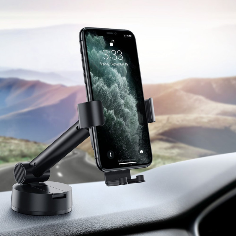 Teleskopinis gravitacijos automobilio laikiklis priekiniam stiklui, juodas