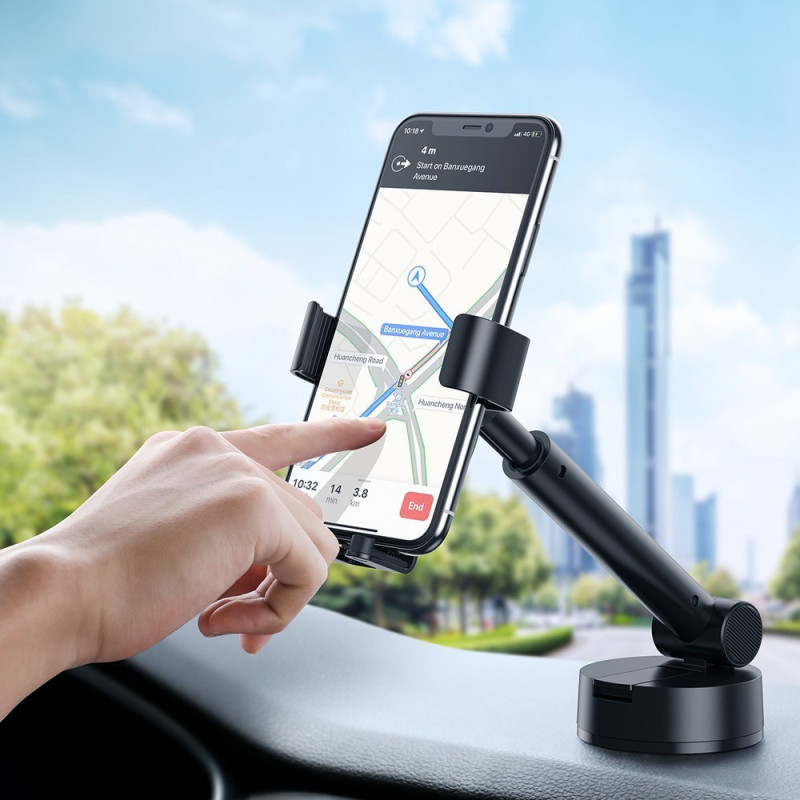 Teleskopinis gravitacijos automobilio laikiklis priekiniam stiklui, juodas