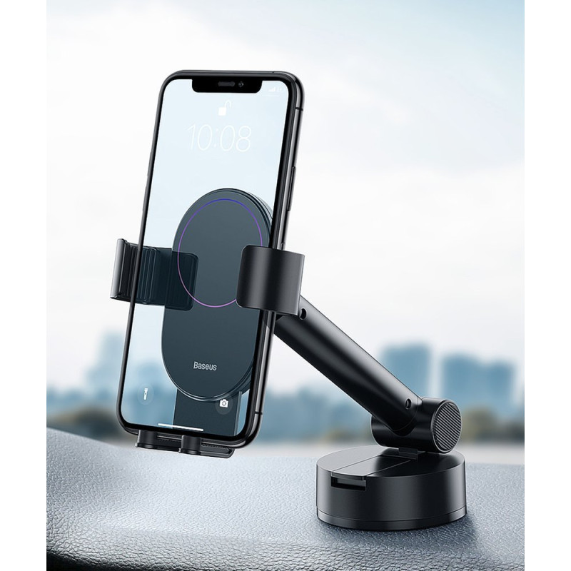 Teleskopinis gravitacijos automobilio laikiklis priekiniam stiklui, juodas