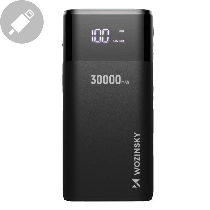 Powerbank 30000mAh Li-Po 4xUSB su LCD ekranu 5V 2A juoda