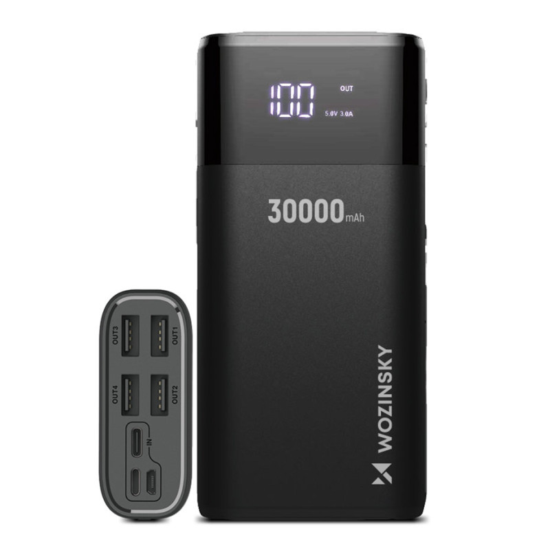 Powerbank 30000mAh Li-Po 4xUSB su LCD ekranu 5V 2A juoda