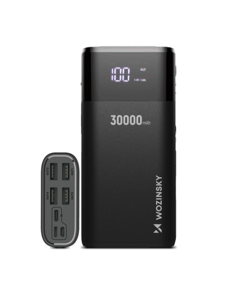 Powerbank 30000mAh Li-Po 4xUSB su LCD ekranu 5V 2A juoda