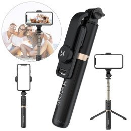 Selfie Stick teleskopinis foto trikojis + Bluetooth nuotolinio valdymo pultas juodas