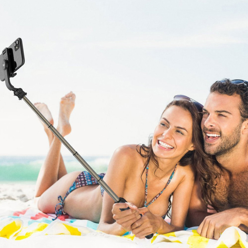 Selfie Stick teleskopinis foto trikojis + Bluetooth nuotolinio valdymo pultas juodas