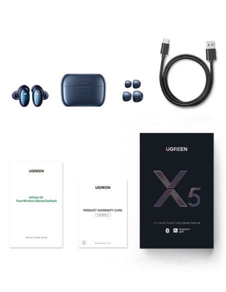 Į ausis įdedamos belaidės ausinės TWS Bluetooth 5.0 vandeniui atsparios IPX5 aptX mėlynos spalvos Į ausis įdedamos belaidės ausinės TWS Bluetooth 5.0 vandeniui atsparios IPX5 aptX mėlynos spalvos