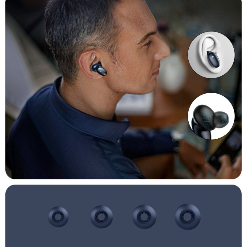 Į ausis įdedamos belaidės ausinės TWS Bluetooth 5.0 vandeniui atsparios IPX5 aptX mėlynos spalvos