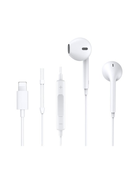 „Ben“ serijos „Lightning“ laidinės ausinės su nuotolinio valdymo pultu ir baltu mikrofonu