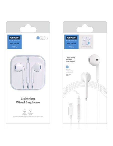 „Ben“ serijos „Lightning“ laidinės ausinės su nuotolinio valdymo pultu ir baltu mikrofonu