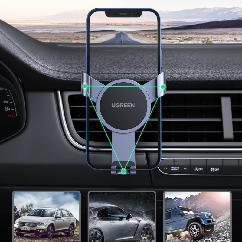 Automobilio gravitacinis laikiklis ventiliacijos grotelėms LP493 pilka