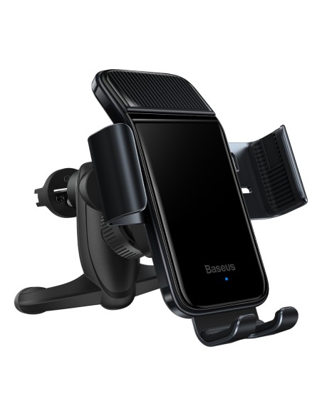 Juodas automobilinis telefono laikiklis su saulės įkrovikliu ventiliacijos grotelėms Juodas automobilinis telefono laikiklis su saulės įkrovikliu ventiliacijos grotelėms
