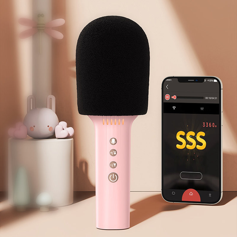 Belaidis karaoke mikrofonas su Bluetooth 5.0 garsiakalbiu 1200mAh rožinis