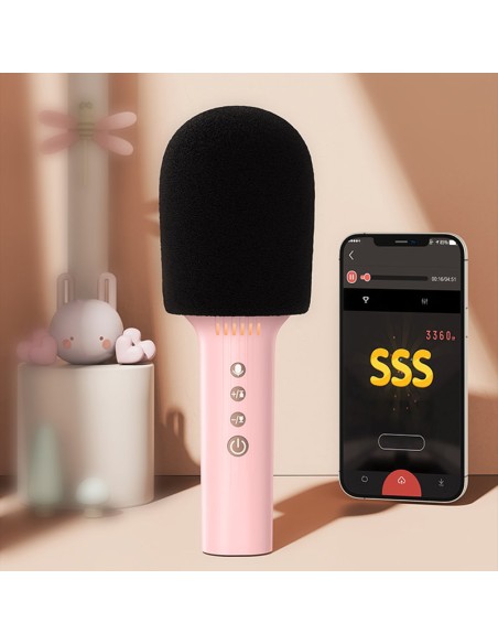 Belaidis karaoke mikrofonas su Bluetooth 5.0 garsiakalbiu 1200mAh rožinis Belaidis karaoke mikrofonas su Bluetooth 5.0 garsiakalbiu 1200mAh rožinis