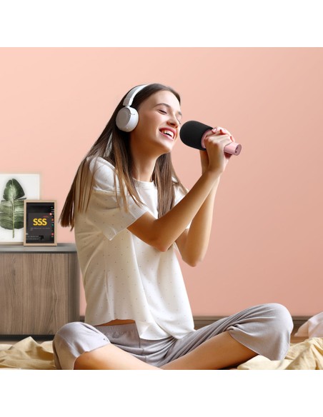 Belaidis karaoke mikrofonas su Bluetooth 5.0 garsiakalbiu 1200mAh rožinis Belaidis karaoke mikrofonas su Bluetooth 5.0 garsiakalbiu 1200mAh rožinis
