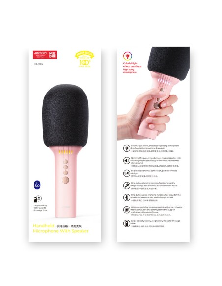 Belaidis karaoke mikrofonas su Bluetooth 5.0 garsiakalbiu 1200mAh rožinis Belaidis karaoke mikrofonas su Bluetooth 5.0 garsiakalbiu 1200mAh rožinis