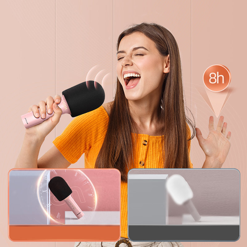 Belaidis karaoke mikrofonas su Bluetooth 5.0 garsiakalbiu 1200mAh rožinis